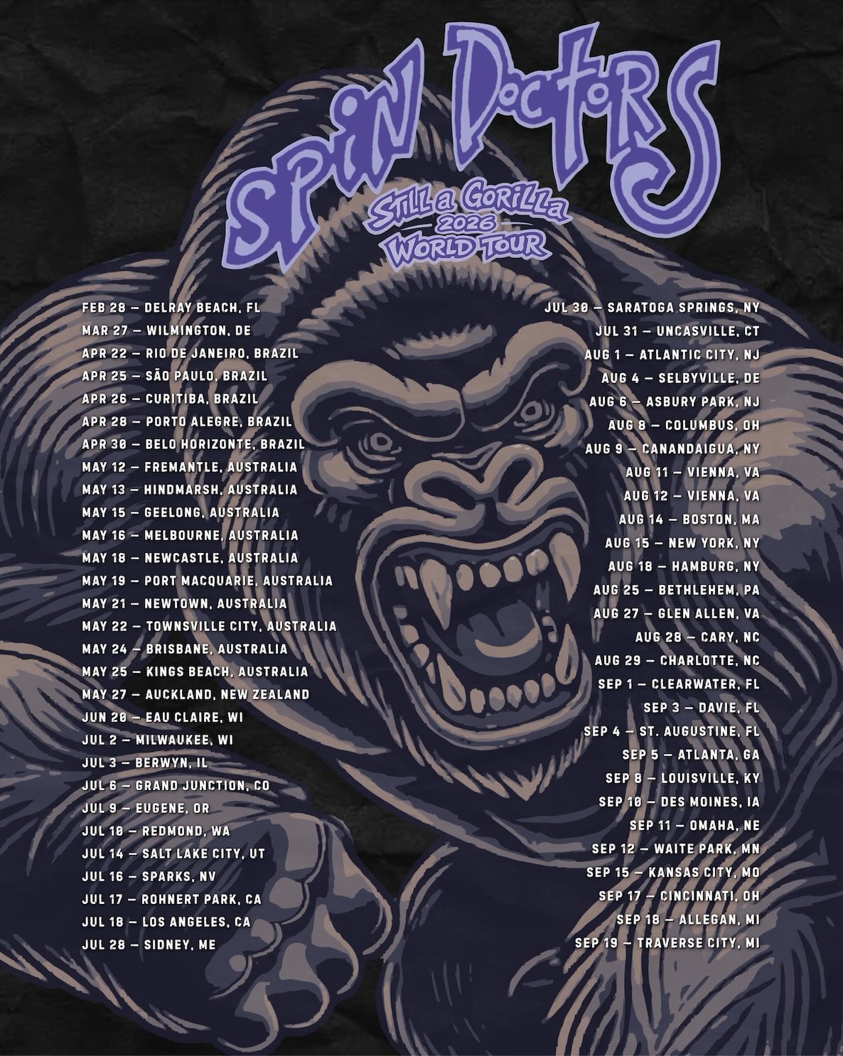 Spin Doctors STILL A GORILLA TOUR Poster 2026